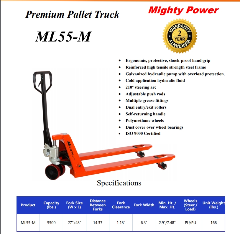ML55M - Standard Pallet Jack 5,500 lb. Capacity